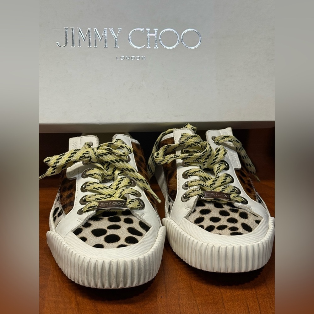 Jimmy Choo Brown and White Sneakers with Leopard Print - Picture 9 of 16